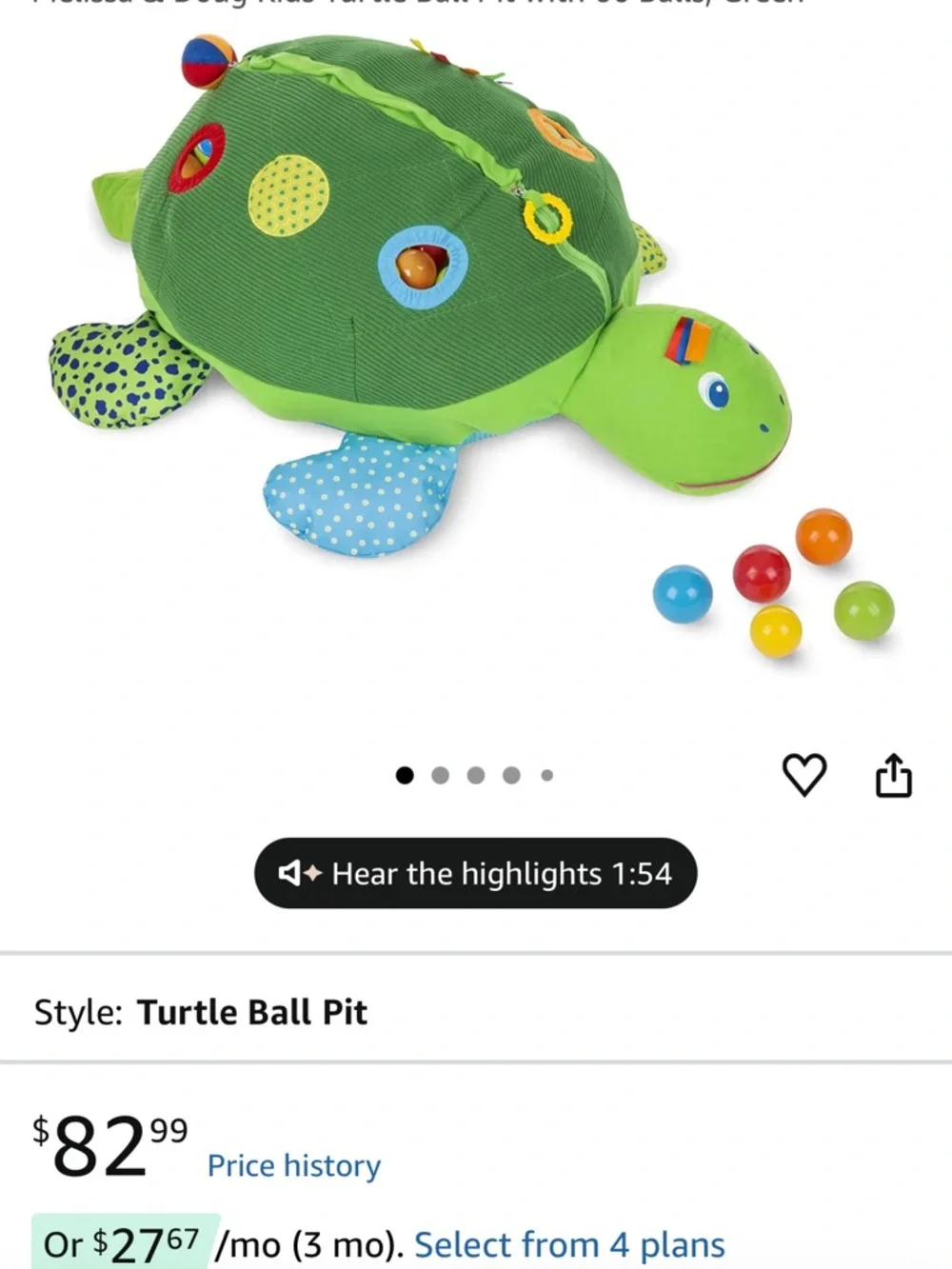 Melissa & Doug Green Turtle Ball Pit with Multi-Color Balls